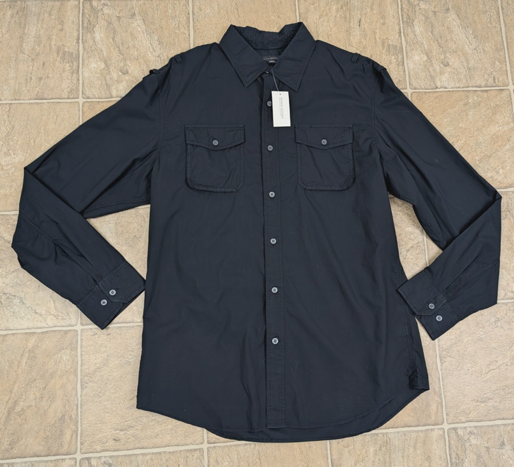 New Banana Republic sz L 16-16 1/2 Shirt Utility Safari Military black ls 3626